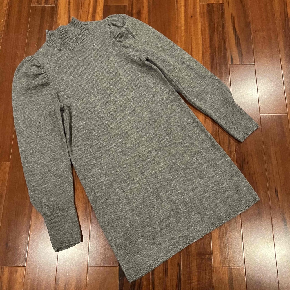 WAYF Gray Sweater Dress Puff Shoulder Long Sleeve Knit Mock Neck Turtleneck XS